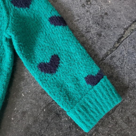 Y2K Arizona Jean Company Crop Sweater Fuzzy Acrylic Hearts XS Turquoise Teal 90s - Picture 6 of 8
